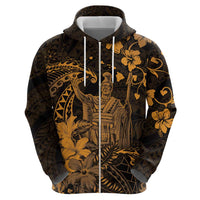 Hawaii King Kamehameha Day Zip Hoodie Polynesian Pattern Mix Hibiscus Gold