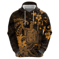 Hawaii King Kamehameha Day Zip Hoodie Polynesian Pattern Mix Hibiscus Gold