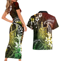 Hawaii King Kamehameha Day Couples Matching Short Sleeve Bodycon Dress and Hawaiian Shirt Polynesian Pattern Mix Hibiscus Reggae LT05 - Polynesian Pride