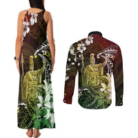 Hawaii King Kamehameha Day Couples Matching Tank Maxi Dress and Long Sleeve Button Shirt Polynesian Pattern Mix Hibiscus Reggae LT05 - Polynesian Pride
