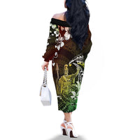 Hawaii King Kamehameha Day Family Matching Off The Shoulder Long Sleeve Dress and Hawaiian Shirt Polynesian Pattern Mix Hibiscus Reggae
