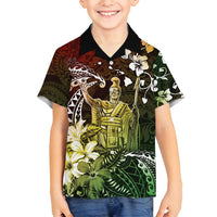 Hawaii King Kamehameha Day Family Matching Off Shoulder Short Dress and Hawaiian Shirt Polynesian Pattern Mix Hibiscus Reggae