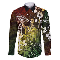 Hawaii King Kamehameha Day Family Matching Short Sleeve Bodycon Dress and Hawaiian Shirt Polynesian Pattern Mix Hibiscus Reggae