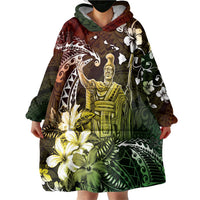 Hawaii King Kamehameha Day Wearable Blanket Hoodie Polynesian Pattern Mix Hibiscus Reggae