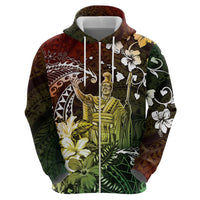 Hawaii King Kamehameha Day Zip Hoodie Polynesian Pattern Mix Hibiscus Reggae