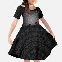 Cook Islands ANZAC Day Family Matching Mermaid Dress and Hawaiian Shirt Soldier Silhouette Remembrance LT05 Daughter's Dress Black - Polynesian Pride