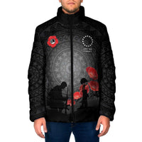 Cook Islands ANZAC Day Padded Jacket Soldier Silhouette Remembrance LT05 Men Black - Polynesian Pride