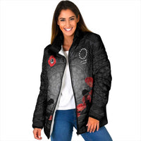 Cook Islands ANZAC Day Padded Jacket Soldier Silhouette Remembrance LT05 Women Black - Polynesian Pride
