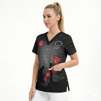 Cook Islands ANZAC Day Scrub Top Soldier Silhouette Remembrance