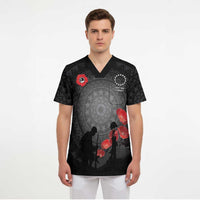 Cook Islands ANZAC Day Scrub Top Soldier Silhouette Remembrance