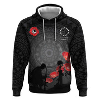 Cook Islands ANZAC Day Zip Hoodie Soldier Silhouette Remembrance LT05 Pullover Hoodie Black - Polynesian Pride