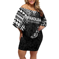 Hawaii Papakolea Born And Raised Off Shoulder Short Dress Hawaiian Tribal Pattern LT05 Women Black - Polynesian Pride