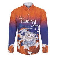 Marshall Islands Fishermen's Day Family Matching Mermaid Dress and Hawaiian Shirt It's Fishing Time LT05 Dad's Shirt - Long Sleeve Orange - Polynesian Pride
