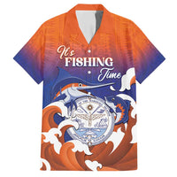 Marshall Islands Fishermen's Day Family Matching Tank Maxi Dress and Hawaiian Shirt It's Fishing Time LT05 Dad's Shirt - Short Sleeve Orange - Polynesian Pride