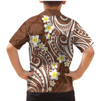 Plumeria With Brown Polynesian Tattoo Pattern Family Matching Mermaid Dress and Hawaiian Shirt LT05 - Polynesian Pride