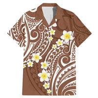 Plumeria With Brown Polynesian Tattoo Pattern Family Matching Mermaid Dress and Hawaiian Shirt LT05 Dad's Shirt - Short Sleeve Brown - Polynesian Pride