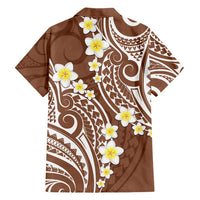 Plumeria With Brown Polynesian Tattoo Pattern Family Matching Off Shoulder Maxi Dress and Hawaiian Shirt LT05 - Polynesian Pride