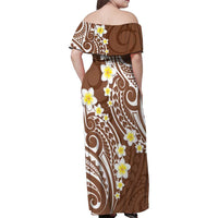 Plumeria With Brown Polynesian Tattoo Pattern Family Matching Off Shoulder Maxi Dress and Hawaiian Shirt LT05 - Polynesian Pride