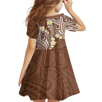 Plumeria With Brown Polynesian Tattoo Pattern Family Matching Short Sleeve Bodycon Dress and Hawaiian Shirt