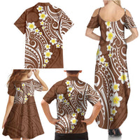 Plumeria With Brown Polynesian Tattoo Pattern Family Matching Summer Maxi Dress and Hawaiian Shirt LT05 - Polynesian Pride