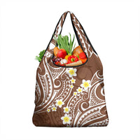 Plumeria With Brown Polynesian Tattoo Pattern Grocery Bag