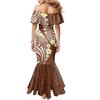 Plumeria With Brown Polynesian Tattoo Pattern Mermaid Dress LT05 - Polynesian Pride