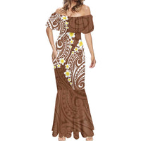 Plumeria With Brown Polynesian Tattoo Pattern Mermaid Dress LT05 - Polynesian Pride