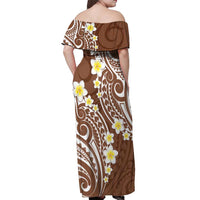 Plumeria With Brown Polynesian Tattoo Pattern Off Shoulder Maxi Dress LT05 - Polynesian Pride