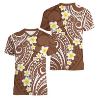 Plumeria With Brown Polynesian Tattoo Pattern Women V-Neck T-Shirt LT05 - Polynesian Pride
