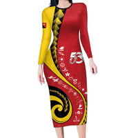 Papua New Guinea 50th Independence Anniversary Family Matching Long Sleeve Bodycon Dress and Hawaiian Shirt Special Style Red Version LT05 Mom's Dress Red - Polynesian Pride