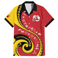 Papua New Guinea 50th Independence Anniversary Family Matching Off The Shoulder Long Sleeve Dress and Hawaiian Shirt Special Style Red Version - Polynesian Pride