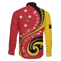 Papua New Guinea 50th Independence Anniversary Family Matching Off The Shoulder Long Sleeve Dress and Hawaiian Shirt Special Style Red Version - Polynesian Pride