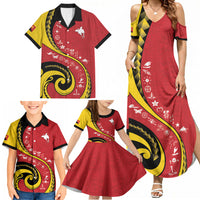 Papua New Guinea Independence Family Matching Summer Maxi Dress and Hawaiian Shirt Special Style Red Version LT05 - Polynesian Pride