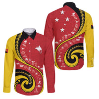 Papua New Guinea Independence Family Matching Summer Maxi Dress and Hawaiian Shirt Special Style Red Version LT05 Dad's Shirt - Long Sleeve Red - Polynesian Pride
