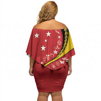 Papua New Guinea Independence Off Shoulder Short Dress Special Style Red Version LT05 - Polynesian Pride
