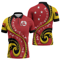 Papua New Guinea 50th Independence Anniversary Zipper Polo Shirt Special Style Red Version - Polynesian Pride