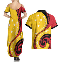 Papua New Guinea 50th Independence Anniversary Couples Matching Summer Maxi Dress and Hawaiian Shirt Special Style Yellow Version - Polynesian Pride
