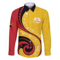 Papua New Guinea 50th Independence Anniversary Family Matching Long Sleeve Bodycon Dress and Hawaiian Shirt Special Style Yellow Version LT05 Dad's Shirt - Long Sleeve Yellow - Polynesian Pride