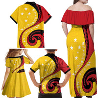 Papua New Guinea 50th Independence Anniversary Family Matching Off Shoulder Maxi Dress and Hawaiian Shirt Special Style Yellow Version - Polynesian Pride