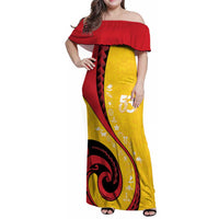 Papua New Guinea 50th Independence Anniversary Family Matching Off Shoulder Maxi Dress and Hawaiian Shirt Special Style Yellow Version - Polynesian Pride