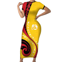 Papua New Guinea 50th Independence Anniversary Short Sleeve Bodycon Dress Special Style Yellow Version - Polynesian Pride