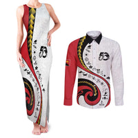 Papua New Guinea 50th Independence Anniversary Couples Matching Tank Maxi Dress and Long Sleeve Button Shirt Special Style White Version LT05 White - Polynesian Pride