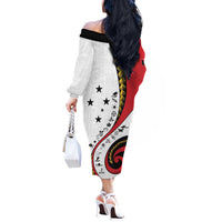 Papua New Guinea 50th Independence Anniversary Off The Shoulder Long Sleeve Dress Special Style White Version - Polynesian Pride