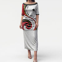 Papua New Guinea Independence Puletasi Special Style White Version LT05 Long Dress White - Polynesian Pride