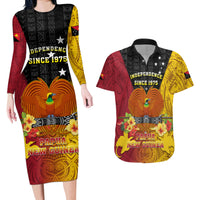 Personalized Papua New Guinea Independence Day Couples Matching Long Sleeve Bodycon Dress and Hawaiian Shirt Bird Of Paradise With Polynesian Pattern LT05 Yellow - Polynesian Pride