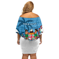 Personalized Fiji Off Shoulder Short Dress Coat Of Arms Tagimoucia With Fijian Tapa Pattern LT05 - Polynesian Pride