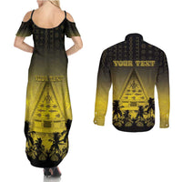 Personalised Palau Independence Day Couples Matching Summer Maxi Dress and Long Sleeve Button Shirt Palauan Tattoo Pattern - Polynesian Pride