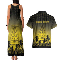 Personalised Palau Independence Day Couples Matching Tank Maxi Dress and Hawaiian Shirt Palauan Tattoo Pattern LT05 - Polynesian Pride