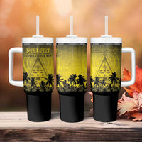 Personalised Palau Independence Day Tumbler With Handle Palauan Tattoo Pattern LT05 - Polynesian Pride
