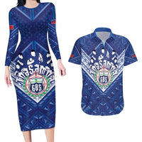 Toa Samoa Rugby Custom Couples Matching Long Sleeve Bodycon Dress and Hawaiian Shirt Samoan Pride With Tribal Pattern - Polynesian Pride